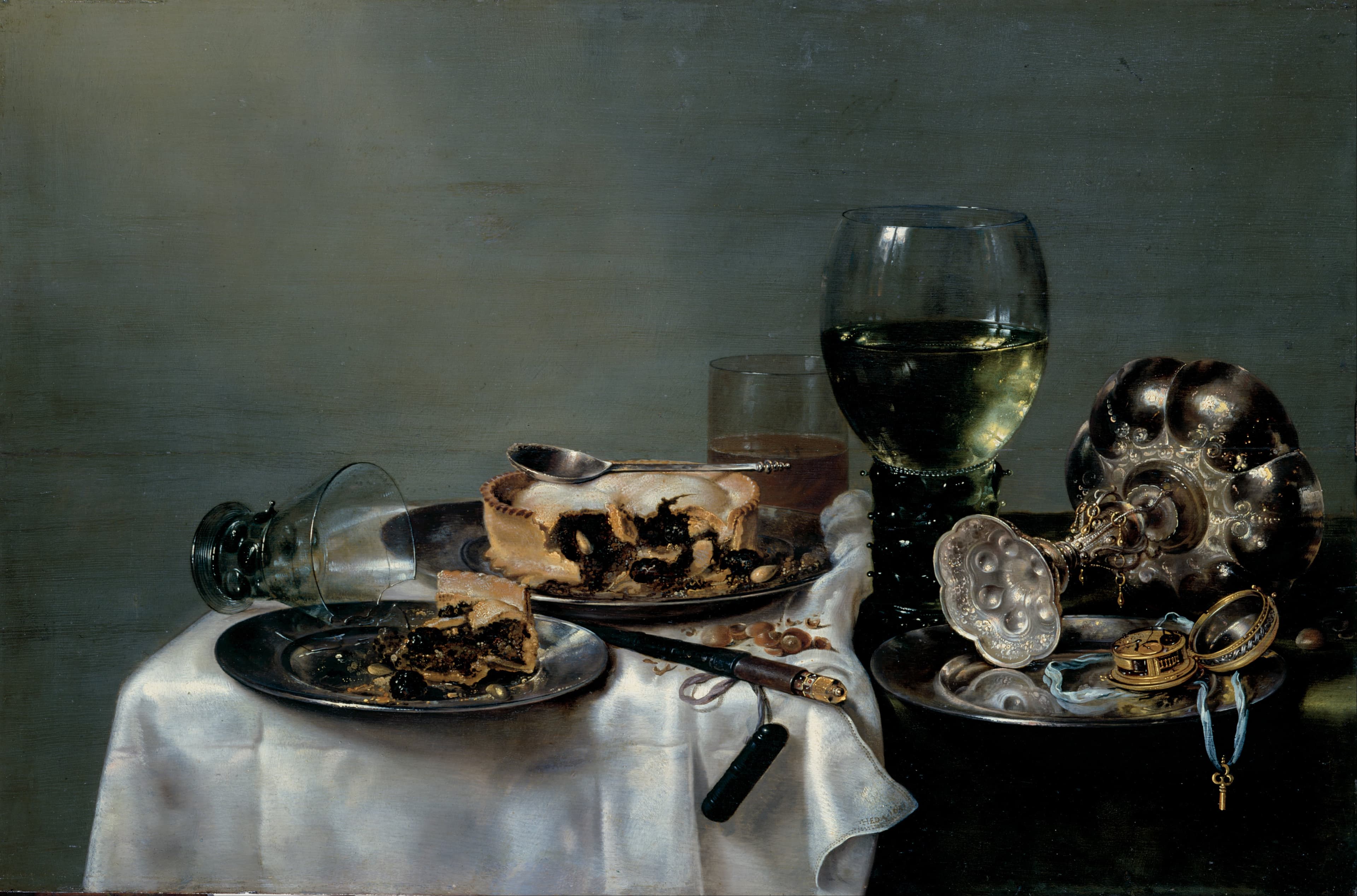 Willem Claesz. Heda『朝食卓とブラックベリーパイ』(1631) — Gemäldegalerie Alte Meister, Dresden